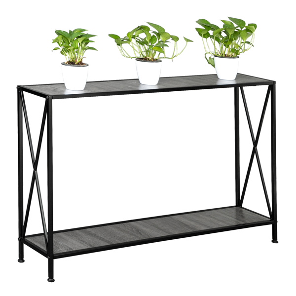 Artisasset Grey MDF Countertop Black Wrought Iron Base 2 Layers Forked Console Table-4