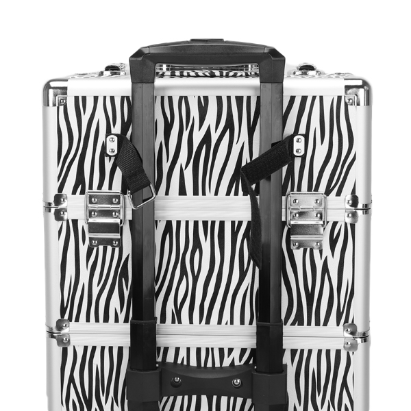 3 in 1 Aluminum Cosmetic Makeup Case Tattoo Box White Zebra Print-28