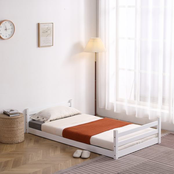 FCH Short-Legged Double-Layer Head And Tail Cross Brace Guardrail Straight Ladder Twin Pine Can Be Split Into a Single-Layer Bed Wooden Bed White-42
