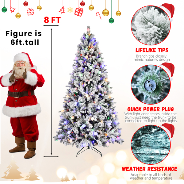 Artificial 8ft Flock Christmas Tree with 1793PE/PVC Mixed Branch Tips,Hinged Premium & Foldable Base for Indoor Holiday Decorating-3