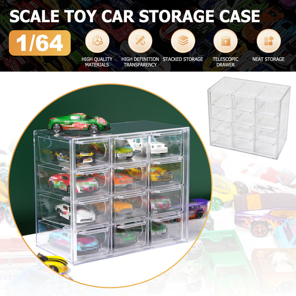 Clear Acrylic Display Case Storage Box Hold 12 Toy Cars For 1/64 Scale Model Car-5