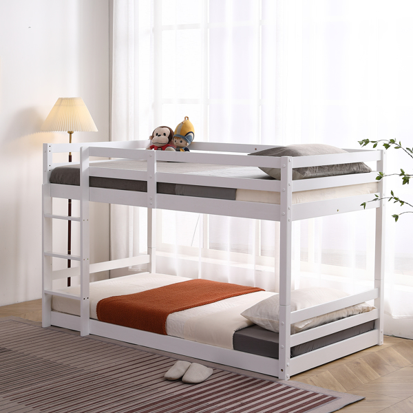FCH Short-Legged Double-Layer Head And Tail Cross Brace Guardrail Straight Ladder Twin Pine Can Be Split Into a Single-Layer Bed Wooden Bed White-34