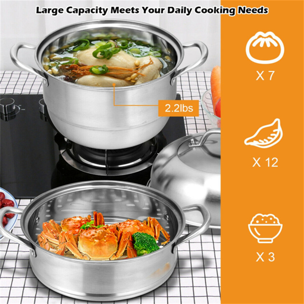 Stainless Steel Multi-Cook Steamer - 3-Tier Design with Reflux Steaming Grids, 8QT Bottom Pot, Tempered Glass Lid-10