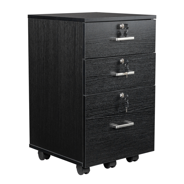 Black Wood Grain Density Board Three Drawers Wooden Filing Cabinet-2