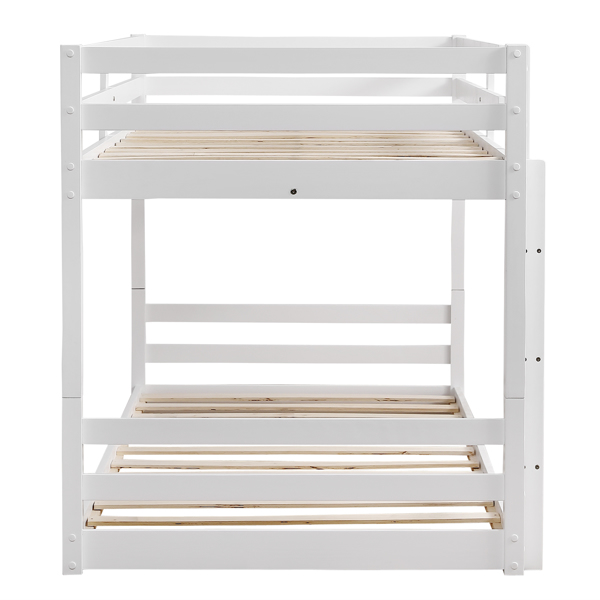 FCH Short-Legged Double-Layer Head And Tail Cross Brace Guardrail Straight Ladder Twin Pine Can Be Split Into a Single-Layer Bed Wooden Bed White-7