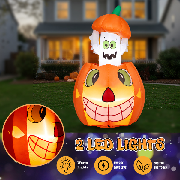 2.8 FT Halloween Inflatables Animated Pumpkin Ghost, Outdoor Decorations Blow Up Yard Decor with Built-in LEDs for Indoor Party Garden Lawn Decor-6