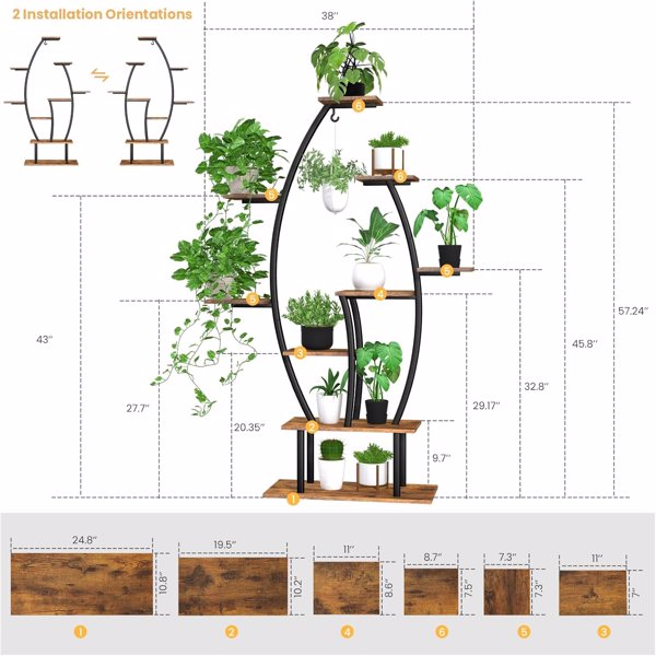 Plant Stand Indoor with Grow Lights, 9 Tiered Indoor Plant Shelf, 59" Tall Corner Plant Stand for Indoor Plants Multiple, Metal Plant Flower Holder, Leaf-Shaped Plant Rack for Home,Patio-3