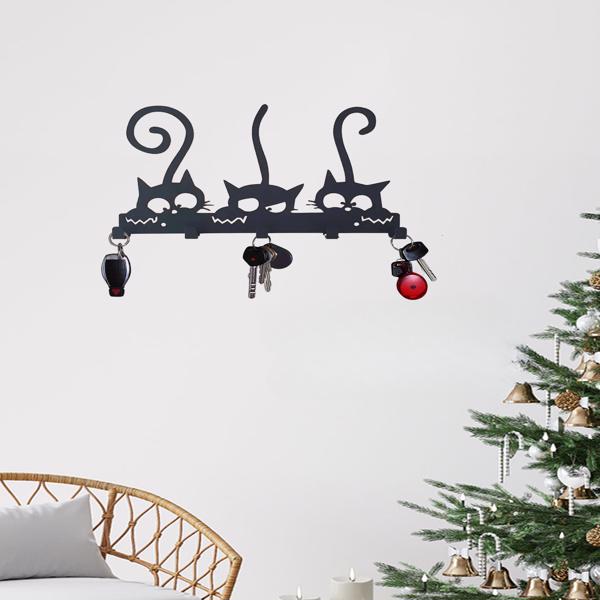 Rustic - Style Wall - Mounted Black Metal Key and Coat Holder with Hooks, Perfect for Hanging Coats, Hats, and Apparel, Utility Hooks.-6