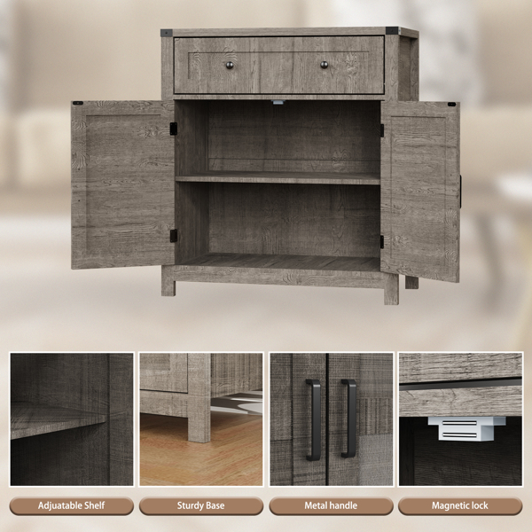 30" Kitchen Storage Cabinet with Drawers and Doors,Farmhouse Coffee Bar Cabinet with Adjustable Shelves,Floor Sideboard and Buffet Server for Living Room,Dining Room,Bathroom,Gray-3