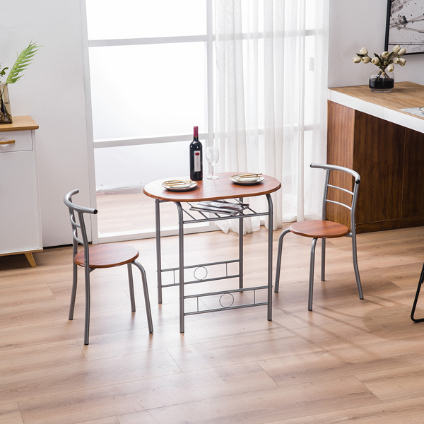 【Replace 35204938】Brown Wood Grain PVC Breakfast Table (One Table and Two Chairs)-7