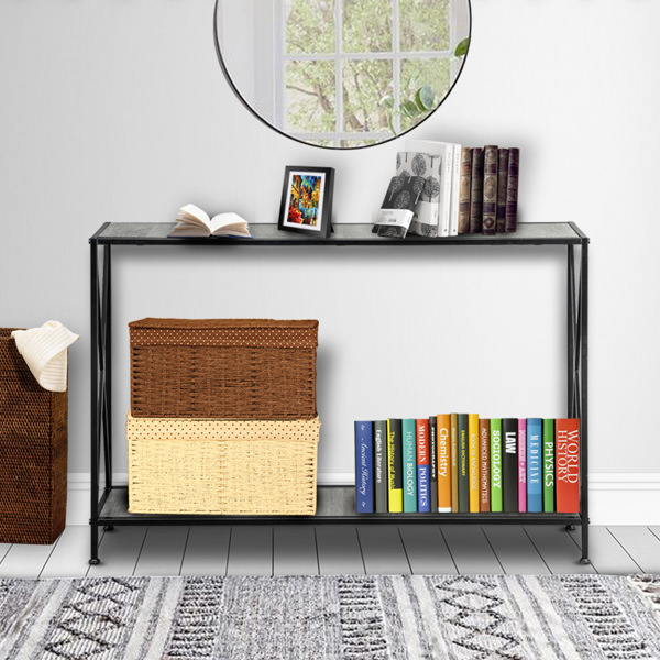 Artisasset Grey MDF Countertop Black Wrought Iron Base 2 Layers Forked Console Table-13