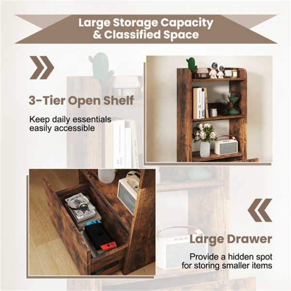 Rustic Brown Freestanding Bookshelf with 3-Tier Shelf -5
