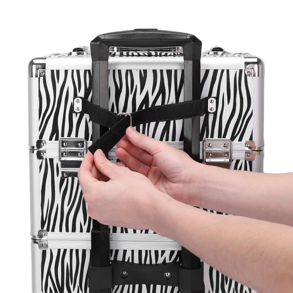 3 in 1 Aluminum Cosmetic Makeup Case Tattoo Box White Zebra Print-35
