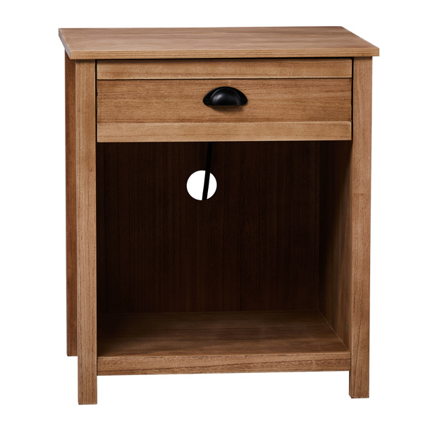 Oak color P2 density board + solid wood veneer frame 56*45*65cm one drawer with lower compartment bedside table mid-century modern-15