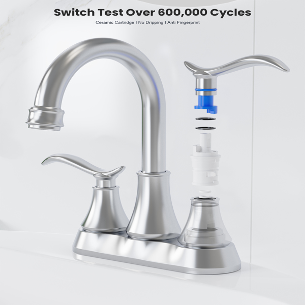Bathroom Faucet Chrome with Pop-up Drain & Supply Hoses 2-Handle 360 Degree High Arc Swivel Spout Centerset[Unable to ship on weekends,usps/fedex]-3