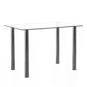 【Replace 98151741】4-seat simple rectangular cylindrical leg table tempered glass stainless steel clear glass 110 * 70 * 75cm