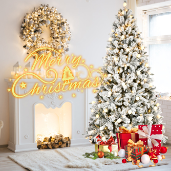 Artificial 7.5ft Flock Christmas Tree with 1523PE/PVC Mixed Branch Tips,Hinged Premium & Foldable Base for Indoor Holiday Decorating
