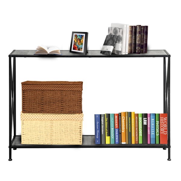 Artisasset Grey MDF Countertop Black Wrought Iron Base 2 Layers Forked Console Table-11