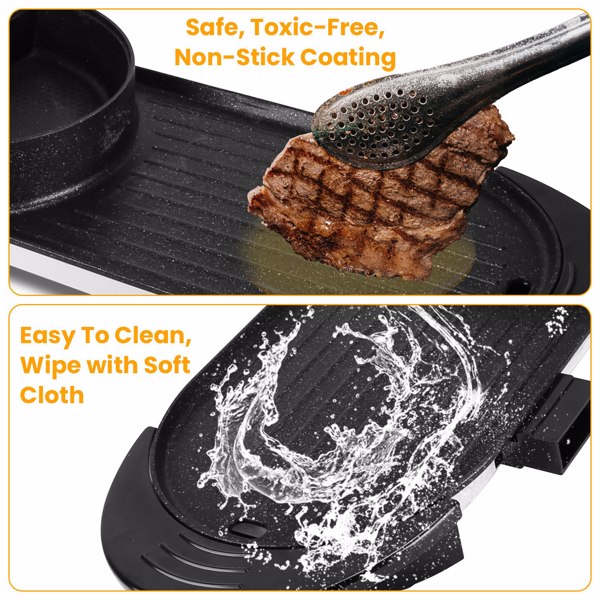 Dual-Electric 2 in 1 Hot Pot & Grill Combo, 2200W Rapid-Heat Indoor , 3.7 QT Non-Stick Hotpot Separate Temp Control , Apartment-Friendly Party Cooker-4