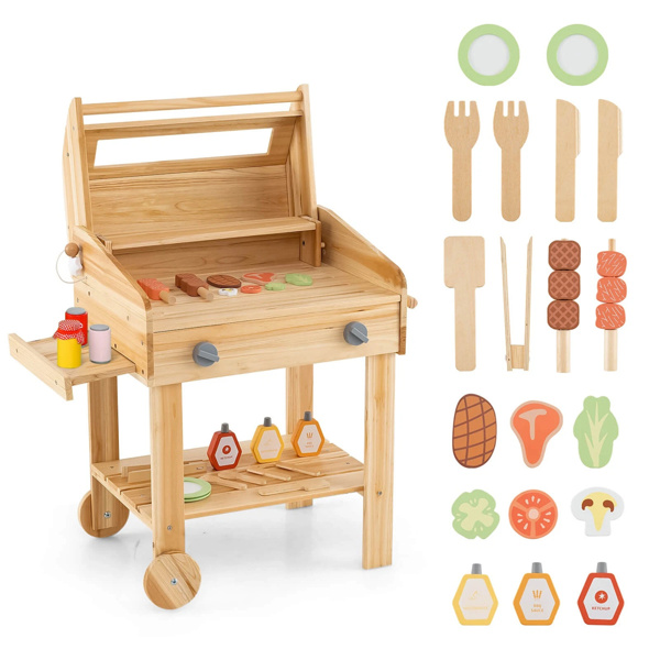 Wooden Barbecue Grill Playset with Play Food Grilling Tools-1