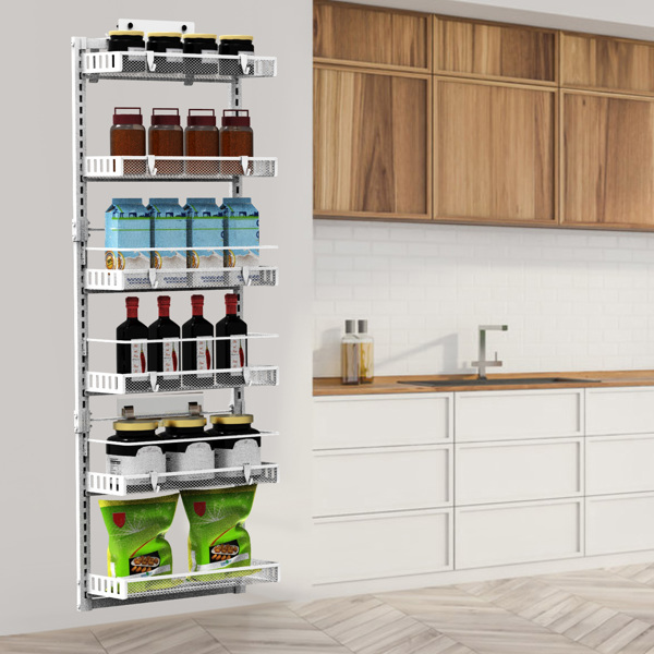 6-Tier Over the Door Pantry Organizer, Large Metal Door Spice Rack, Hanging Heavy-Duty Pantry Door Storage Shelf  10LBS Loading Easy Install Behind Door Storagefor Kitchen and Bathroom, White-2