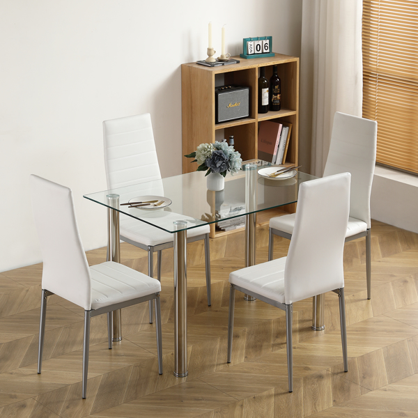 【Replace 98151741】4-seat simple rectangular cylindrical leg table tempered glass stainless steel clear glass 110 * 70 * 75cm-14