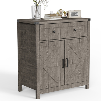 30" Kitchen Storage Cabinet with Drawers and Doors,Farmhouse Coffee Bar Cabinet with Adjustable Shelves,Floor Sideboard and Buffet Server for Living Room,Dining Room,Bathroom,Gray