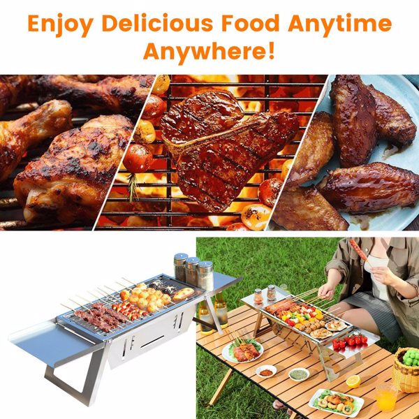 Foldable Charcoal BBQ Grill Stainless Steel Grill Net Easy Setup Portable Tabletop Barbecue Grill for Camping Picnic Outdoor Party Backyard-3