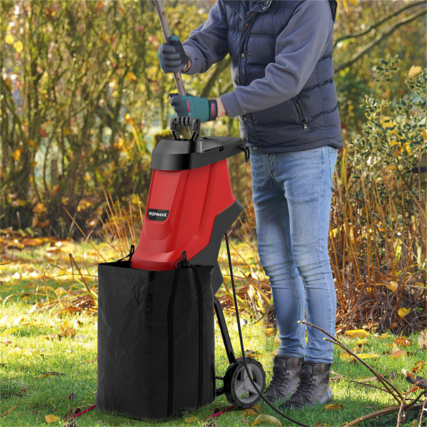 ﻿  15 Amp Electric Wood Chipper - 4000 RPM, 1.77" Max Diameter, 15:1 Reduction Rate with 12-Gallon Collection Bag, Red-9