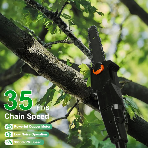 Cordless Pole Saw 7.4FT Telescopic Electric Chainsaw, 775W 39000RPM Brush Motor, 2×3000mAh Battery 60Min Runtime, Safety Switch, Gloves & Goggles Included, Tree Trimmer for Garden Yard Farm-11