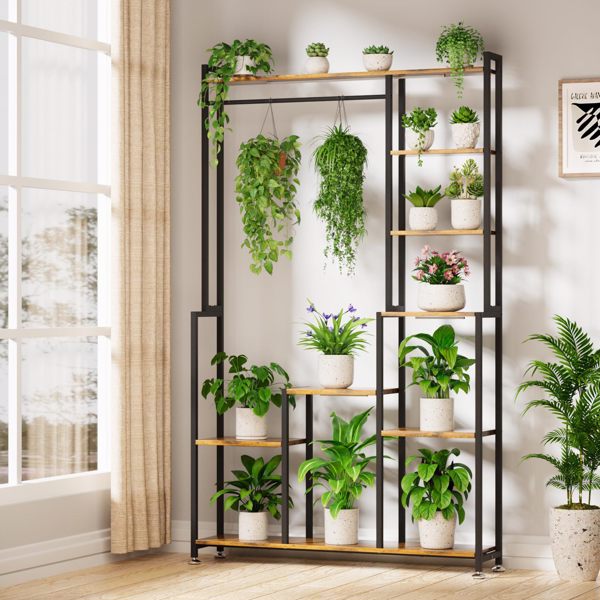 带生长灯的室内大型植物架，71 英寸高植物架，8 层重型金属植物架，方形花架展示架，适用于客厅、阳台、露台、花园-3