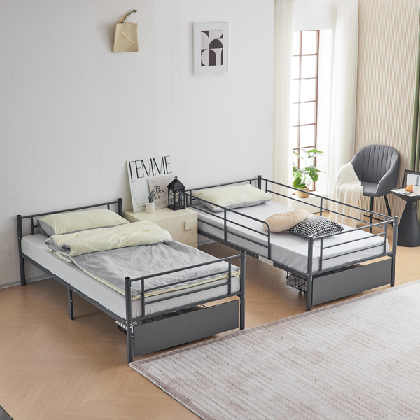 【Replace 95275916】Twin Over Twin Convertible Bunk Bed with 2 Storage Drawers, Metal Bunk Bed Can be Divided Into Two Daybeds, Grey-12