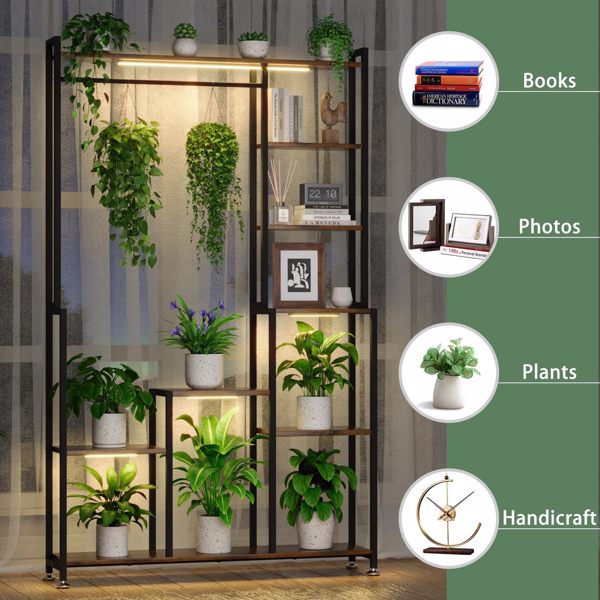 带生长灯的室内大型植物架，71 英寸高植物架，8 层重型金属植物架，方形花架展示架，适用于客厅、阳台、露台、花园-2