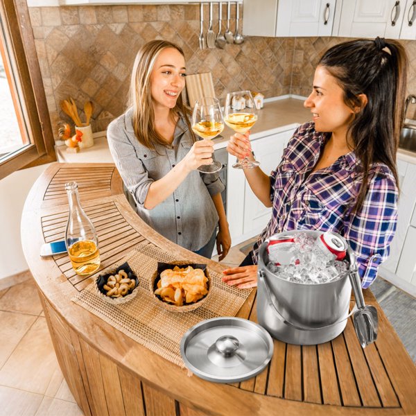  3L Ice Holder Ice Container Double-Wall Stainless Steel Insulated Ice Bucket 3L Ice Holder Ice Container with Lid Scoop Strainer Handle for Wine Champagne Beer Parties Cocktails-8