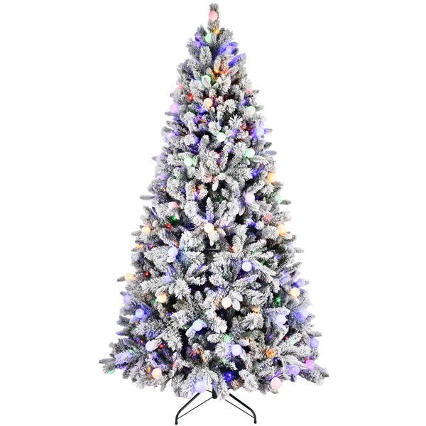Artificial 7.5ft Flock Christmas Tree with 1523PE/PVC Mixed Branch Tips,Hinged Premium & Foldable Base for Indoor Holiday Decorating-13