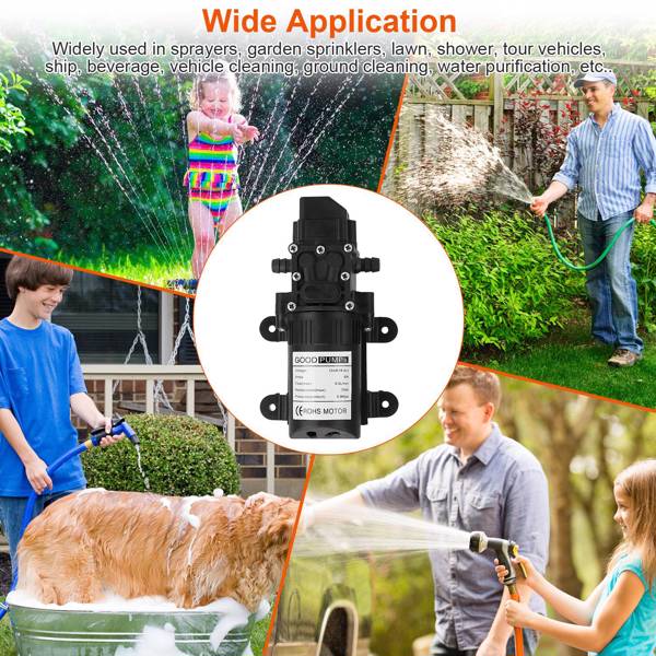 2PCS 12V Water Pump with 2 Hose Clamps 130PSI Self Priming Sprayer Pump 70W Electric Diaphragm Water Pump 6L/Min for RV Camper Marine Boat-7