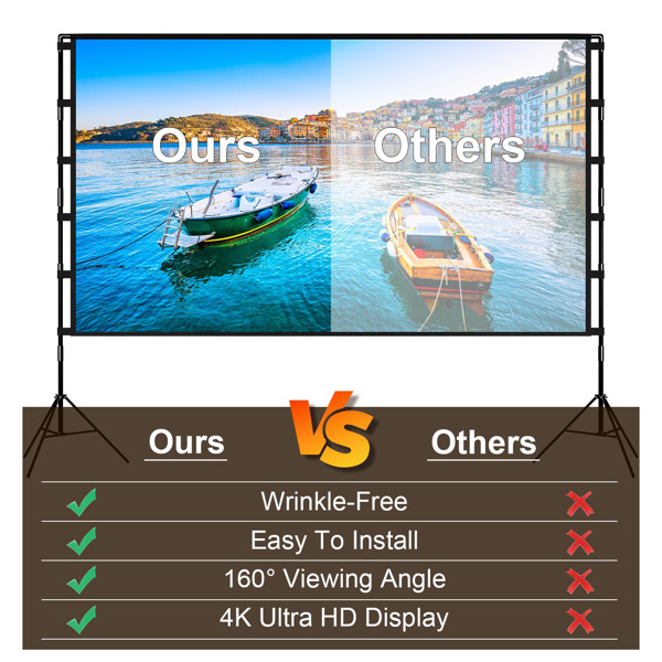 120" Portable Projector Screen with Stand, Foldable & Anti-Crease, HD 4K Movie Screen for Outdoor/Indoor Use, Home Theater, Parties & Business Presentations - Includes Carry Bag-6