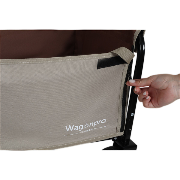 All-in-One Convertible Folding Camping Wagon Cart: Bench Seat, Storage Compartment & Included Dog Tether, Beige/Brown -4