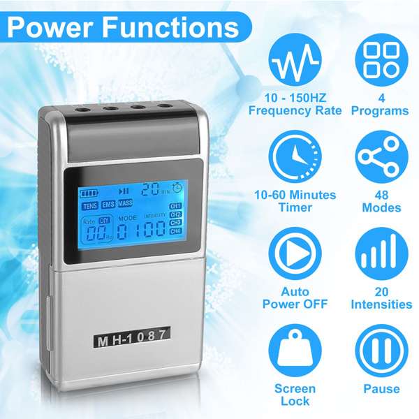 4-Channel Rechargeable TENS Unit with 8 Pads, 48 Modes & 4 Programs for Pain Relief, Muscle Training & Relaxation – Portable & User-Friendly-2
