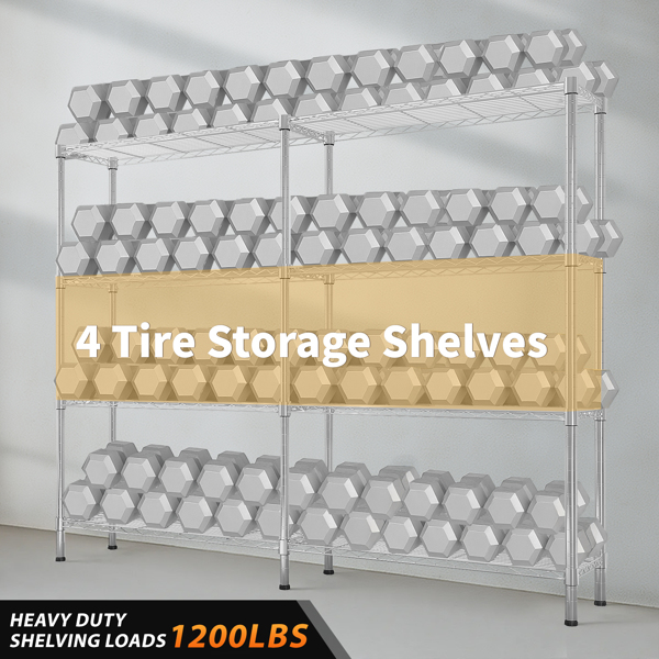 58''W  Adjustable  Storage Shelves 1200LBS  NSF  Wire Shelving Unit 4 Tier Metal Shelving for Storage Rack Shelves for Storage Heavy Duty Garage Shelf Pantry Shelves Kitchen Shelving,  58''W*59.06''H*-5