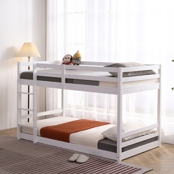 FCH Short-Legged Double-Layer Head And Tail Cross Brace Guardrail Straight Ladder Twin Pine Can Be Split Into a Single-Layer Bed Wooden Bed White-33