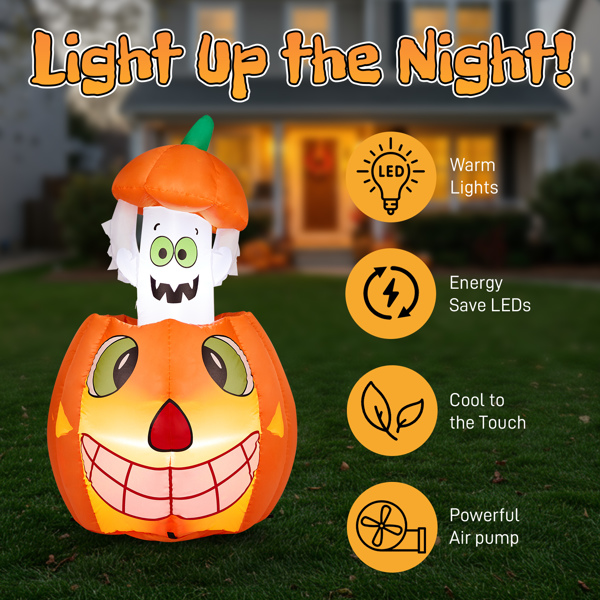 2.8 FT Halloween Inflatables Animated Pumpkin Ghost, Outdoor Decorations Blow Up Yard Decor with Built-in LEDs for Indoor Party Garden Lawn Decor-13
