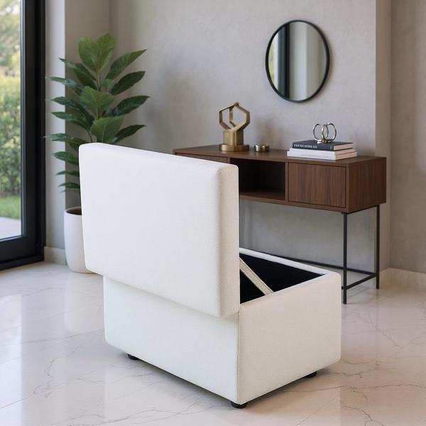 Beige Linen-Textured Storage Ottoman with Rubber Feet – 63×43×43cm Bench for Entryway, Bedroom or Living Room-3