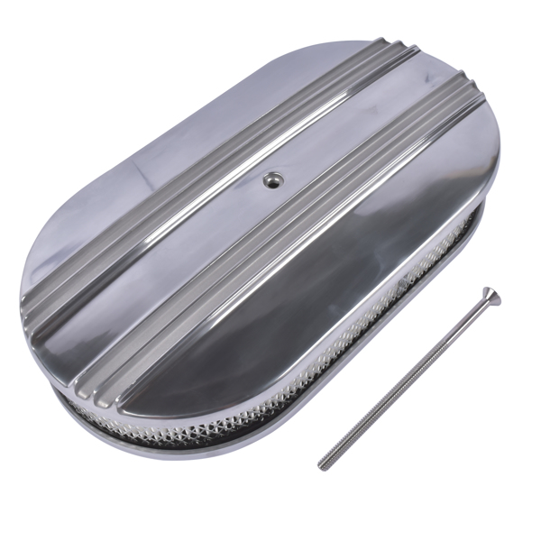 15" Oval Half Finned Polished Aluminum Air Cleaner Filter Fits for Chevy Ford Mopar SBC BBC 350-3