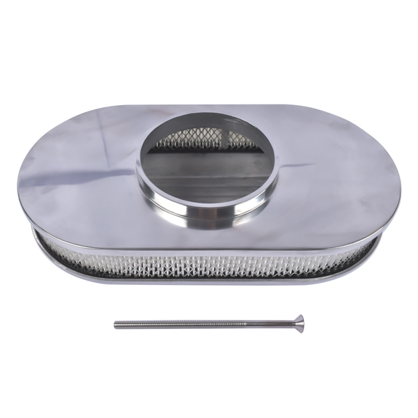 15" Oval Half Finned Polished Aluminum Air Cleaner Filter Fits for Chevy Ford Mopar SBC BBC 350-7
