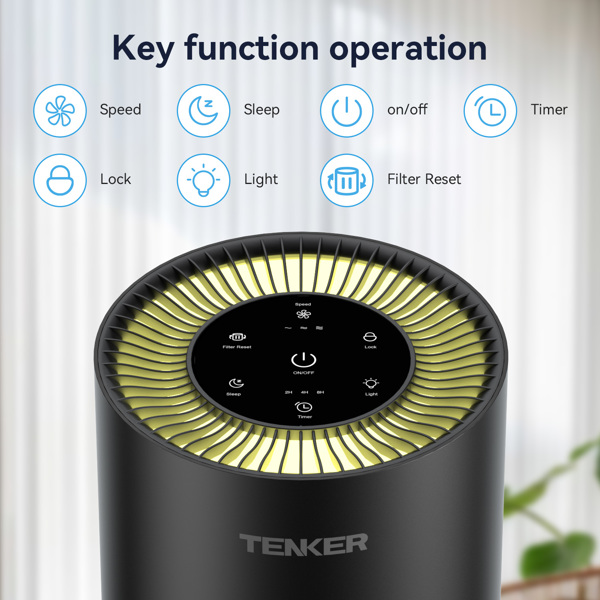 （Amazon&TEMU: Prohibited,No weekend orders.）H13 True HEPA Air Purifier Cleaner with 360° Air Inlet, Air Purifiers for Home Large Room Pets Up to 1300 Sq Ft  for Bedroom Wildfire Smoke (Black)-2