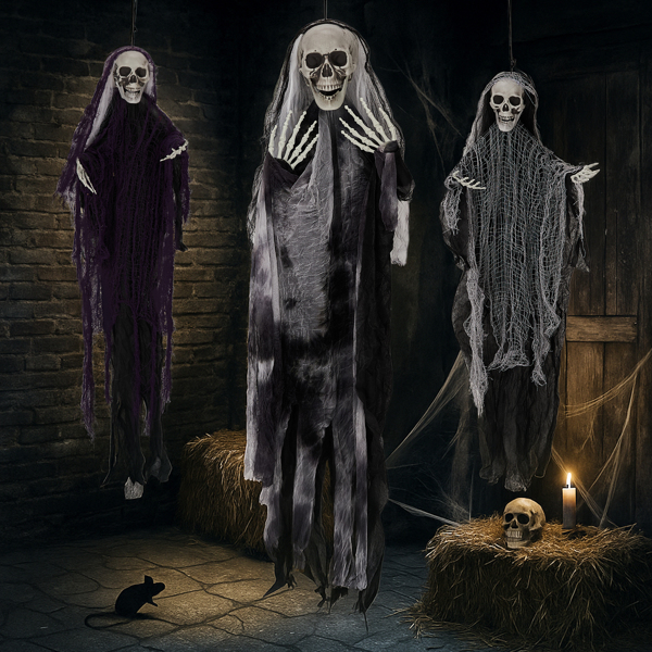 3 Pack Hanging Halloween Skeleton Ghosts Decorations, Grim Reapers for Best Halloween Outdoor Decorations-10