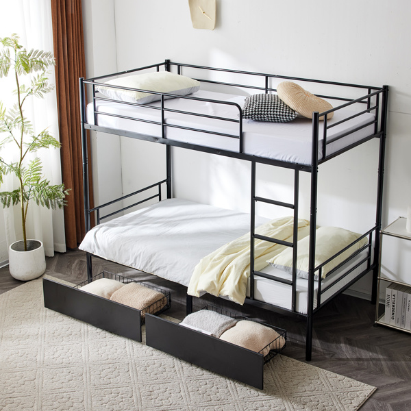 【Replace 53243394】Twin Over Twin Convertible Bunk Bed with 2 Storage Drawers, Metal Bunk Bed Can be Divided Into Two Daybeds, Black-5