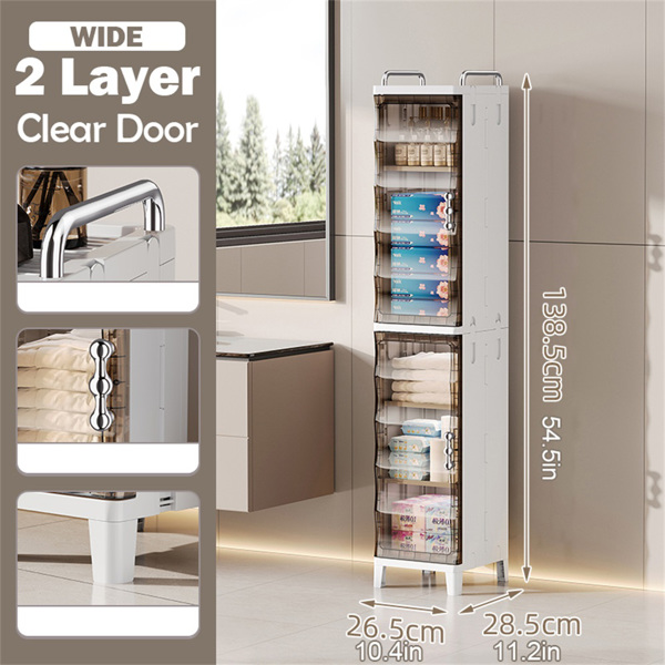 Small Narrow Storage Cabinet with Doors and Shelves Slim Waterproof Bathroom Storage Organizers Skinny Plastic Freestanding Cabinets Gap Spaces Saver for Kitchen Laundry Room Bedroom-3