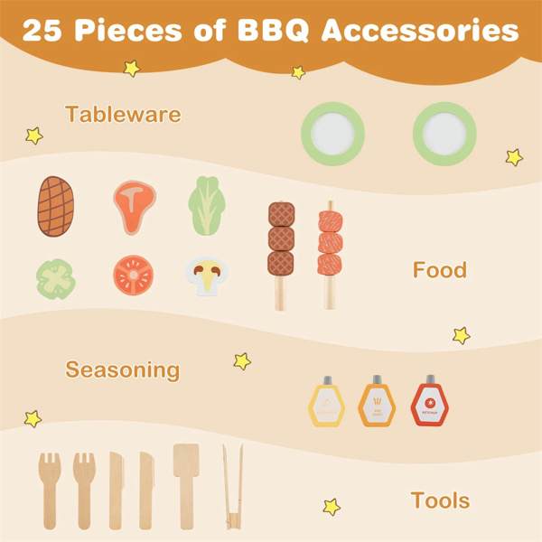 Wooden Barbecue Grill Playset with Play Food Grilling Tools-3
